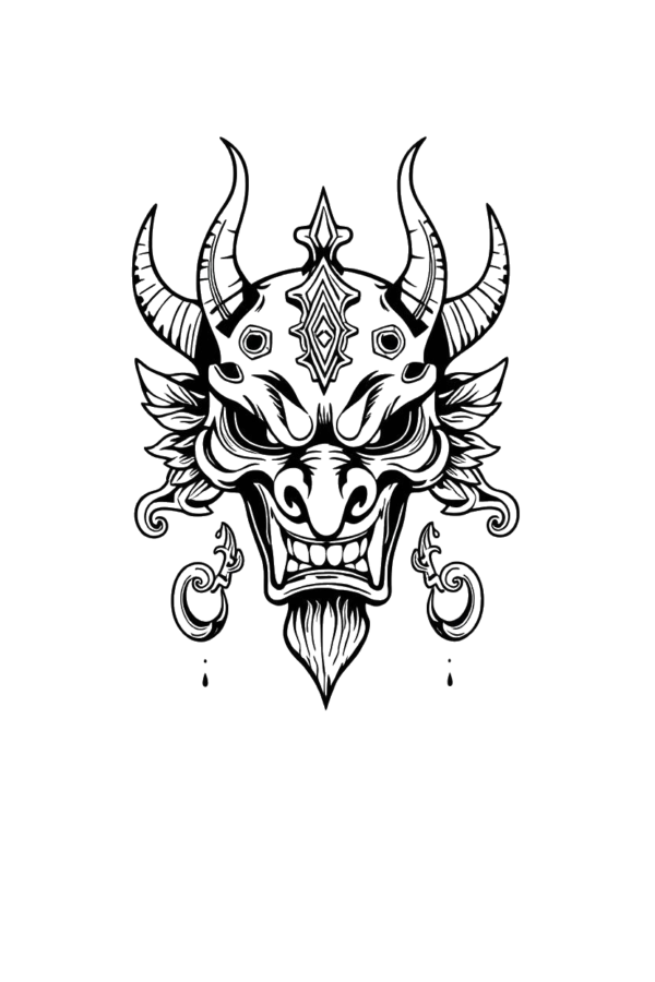 Close-up of a person's calf featuring a bold black and white temporary temporary tattoo of a dragon's head. The dragon's face showcases intricate details, including a pointed snout, a wide grin with sharp teeth, and inward-curving horns. Its large,
