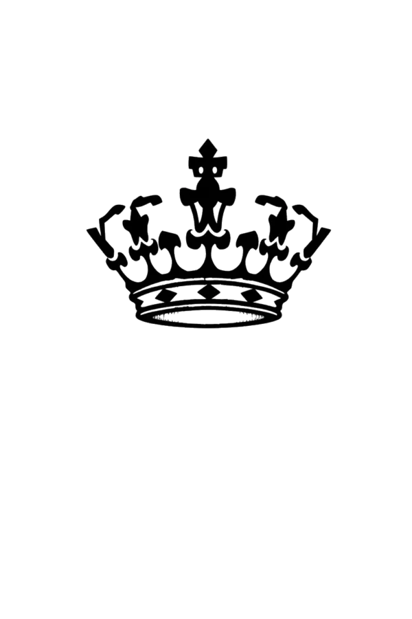 "Temporary temporary tattoo design featuring a striking black and white illustration of a traditional crown. The crown has a circular band with intricate detailing and a pointed top, embellished with stylized floral and leaf-like elements. It is set against a white background, enhancing its