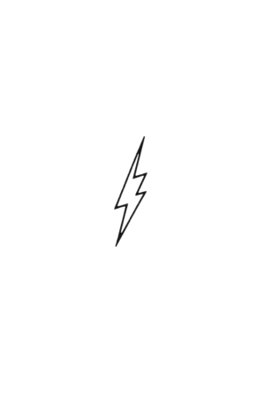 Temporary tattoo design featuring a vertical, black outline of a lightning bolt on a white background. The bolt is oriented upwards, with its top point facing up and the bottom point facing down, creating a bold contrast against the uniform backdrop.