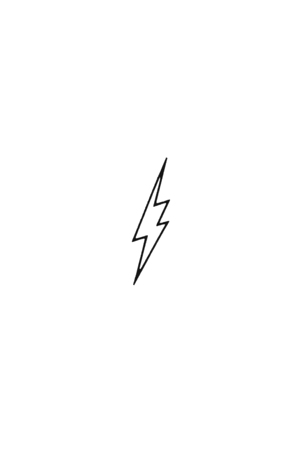 Temporary temporary tattoo design featuring a vertical, black outline of a lightning bolt on a white background. The bolt is oriented upwards, with its top point facing up and the bottom point facing down, creating a bold contrast against the uniform backdrop.