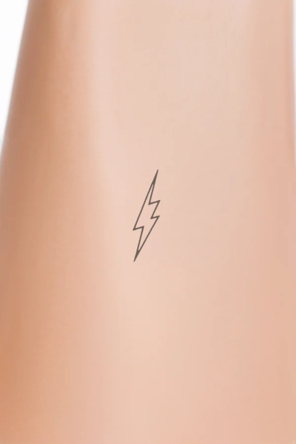 A vertical black and white line drawing of a lightning bolt, with the top point facing upward and the bottom point facing downward, set against a plain white background.