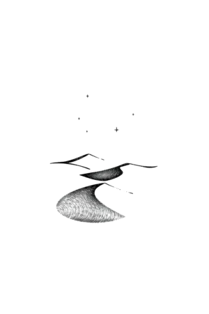 Minimalist black and white temporary tattoo design featuring a stylized, winding river. The river is illustrated with dynamic, flowing lines in varying shades of gray, creating a sense of movement and depth. The background is stark white, enhancing the contrast with the