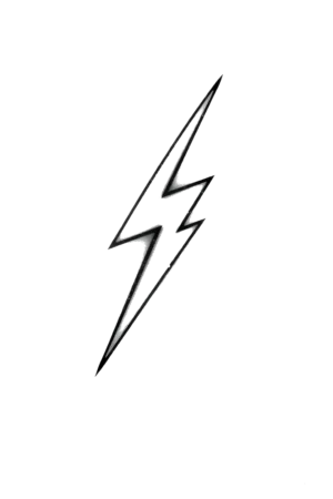 Black and white temporary tattoo design featuring a stylized lightning bolt, diagonally oriented from the top right to the bottom left, set against a stark white background. The bold, simple illustration has no intricate details, making the lightning bolt the central focus of