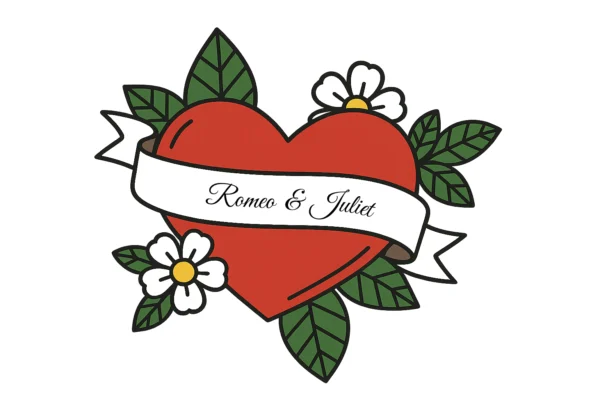 Custom Couple Name Tattoo – Personalized Heart Banner Design - Image 2