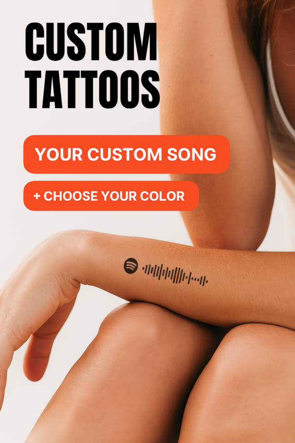 Custom song Spotify code temporary tattoo on forearm – personalized scannable temporary temporary tattoo by InkNomad