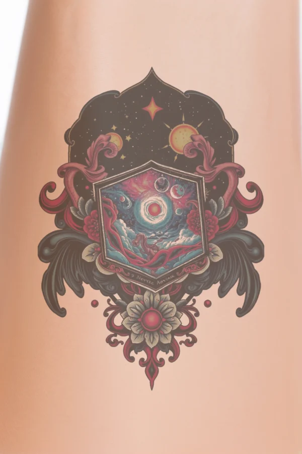 A temporary temporary tattoo design featuring a detailed illustration of a dragon's head. The dragon is predominantly white with striking red accents on its head and neck, showcasing a fierce expression with wide open eyes and an slightly ajar mouth revealing its tongue. Its prominent horns