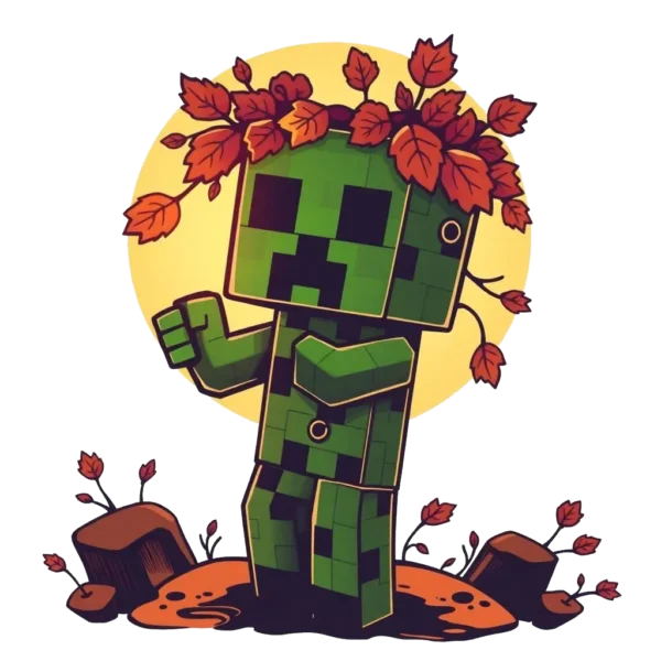 A colorful temporary temporary tattoo featuring a stylized, cartoon-like Minecraft character. The character has a pixelated green body and a dark green head with a black face, posed on a rocky surface with slightly bent arms and legs. It wears a leafy crown and