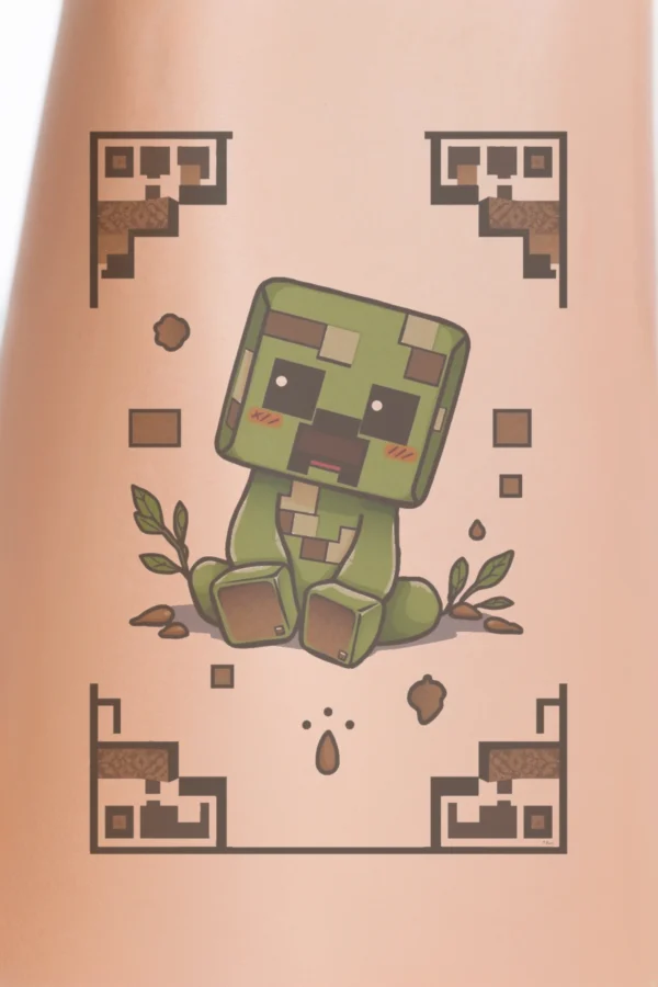 Temporary temporary tattoo featuring a cartoonish green creature with a large round head and small body, sitting on the ground. The creature has large expressive eyes, a big round nose, and a tiny mouth, expressing a neutral emotion. It has oversized round feet in