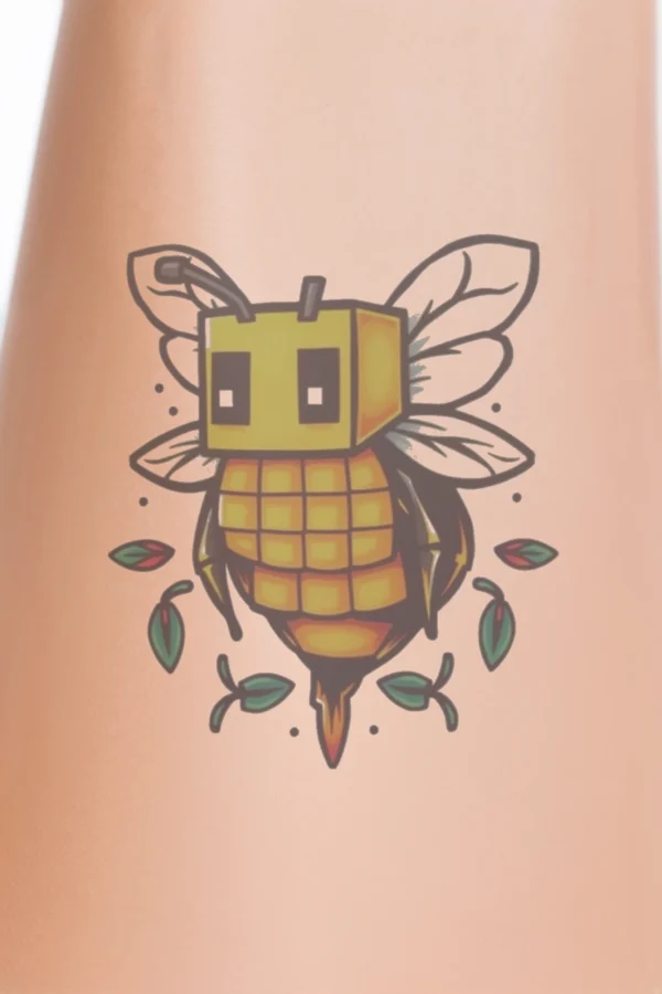 A black and white temporary temporary tattoo design featuring a stylized bird perched on a simple branch. The bird faces right with its wings spread wide and body angled, while its head is turned left with a slightly open beak. Intricate patterns and floral designs