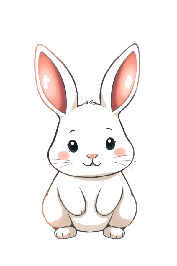 A charming temporary temporary tattoo design featuring a white rabbit with soft, fluffy fur. The rabbit has large round pink ears, a small pink nose, and light blue-gray eyes. It faces forward with its head slightly tilted to the left. Its body includes a