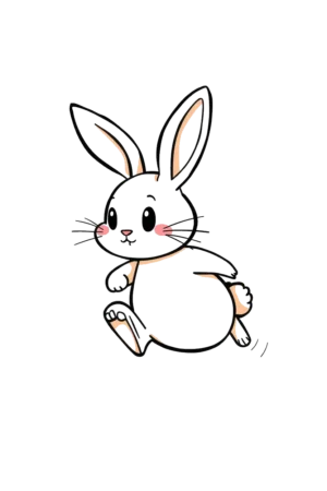 Temporary tattoo design featuring a cartoon rabbit mid-stride, facing right with its head slightly turned to the left. The rabbit has a light cream body and darker cream legs, depicted in a simple cartoon style. It has large round eyes, a small dark