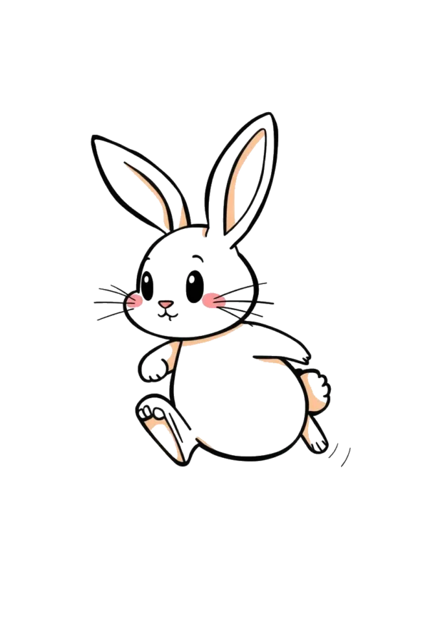 Temporary temporary tattoo design featuring a cartoon rabbit mid-stride, facing right with its head slightly turned to the left. The rabbit has a light cream body and darker cream legs, depicted in a simple cartoon style. It has large round eyes, a small dark