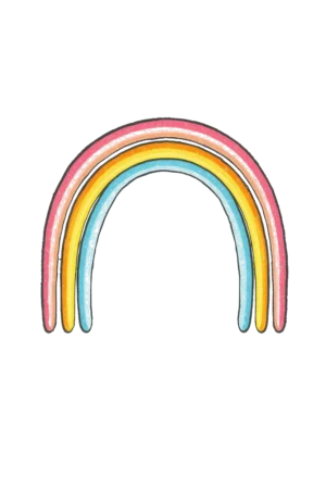 A vibrant temporary tattoo design featuring a semi-circular rainbow with seven distinct colors—red, orange, yellow, green, blue, indigo, and violet. The top arc is larger than the bottom, creating a harmonious spectrum. The rainbow is set