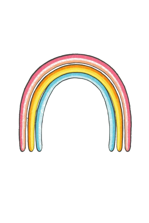 A vibrant temporary temporary tattoo design featuring a semi-circular rainbow with seven distinct colors—red, orange, yellow, green, blue, indigo, and violet. The top arc is larger than the bottom, creating a harmonious spectrum. The rainbow is set