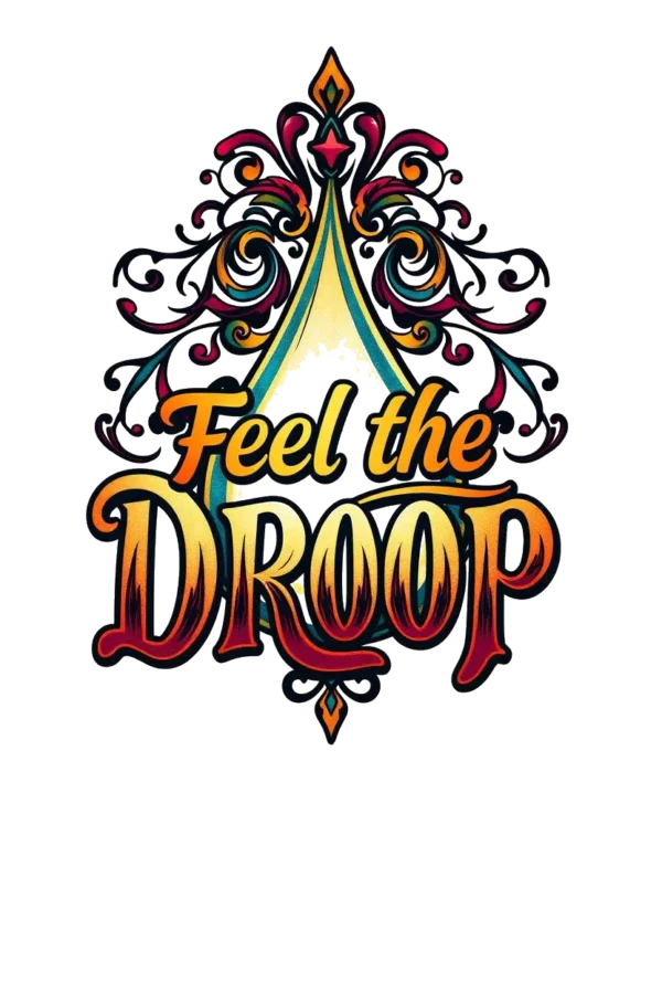 Vibrant temporary temporary tattoo featuring an abstract logo resembling a teardrop or stylized flower. The logo showcases a gradient of colors from yellow and orange to red and pink. The word "Feel" is displayed in large, stylized font on the