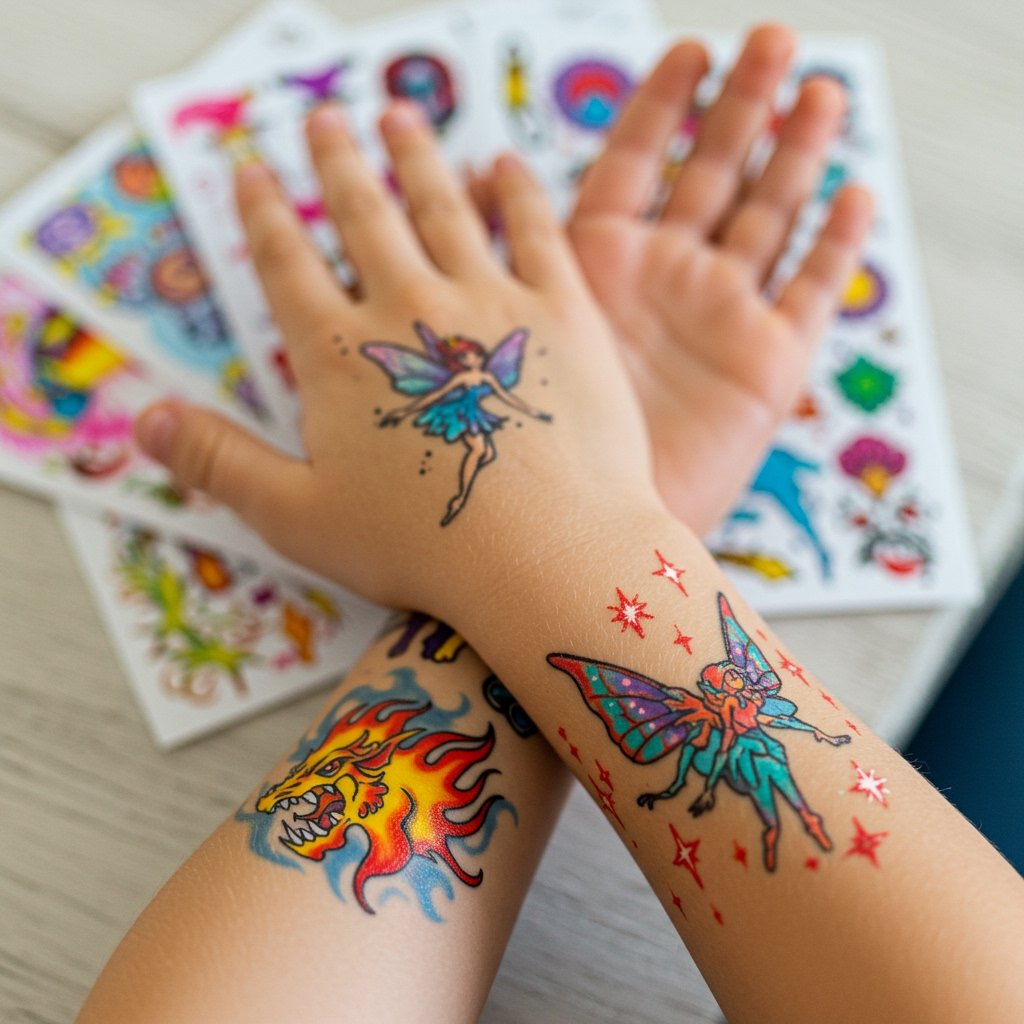Vibrant Dragon & Fairy Temporary Tattoos for Kids temporary temporary tattoos for kids; kids festival temporary tattoos; safe temporary temporary tattoos for children vibrant dragon fairy temporary tattoos