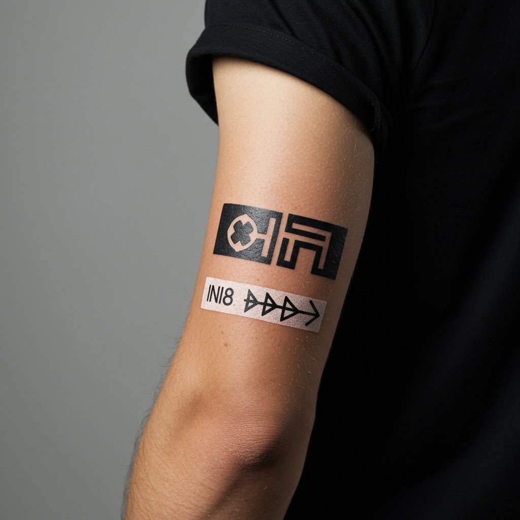 Forearm Power Zone Tattoo - temporary temporary tattoos for men temporary temporary tattoos for men; masculine temporary temporary tattoo ideas; men temporary tattoo fashion - A section of a man's forearm displaying a bold, intricate monochrome temporary temporary tattoo.